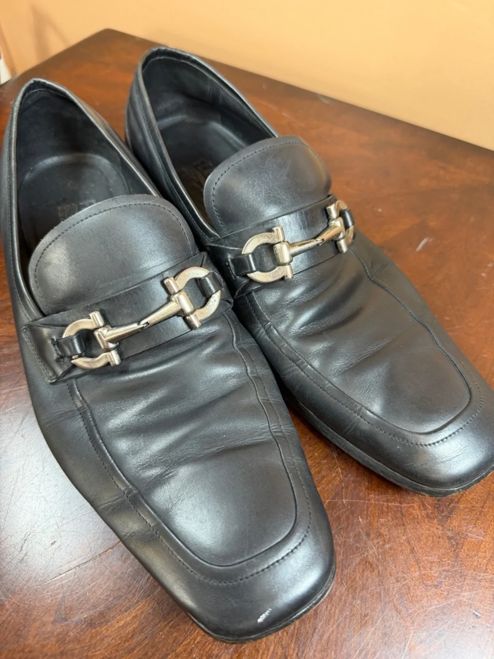 Salvatore Ferragamo‎ Black Leather Horsebit Slip-On Loafers